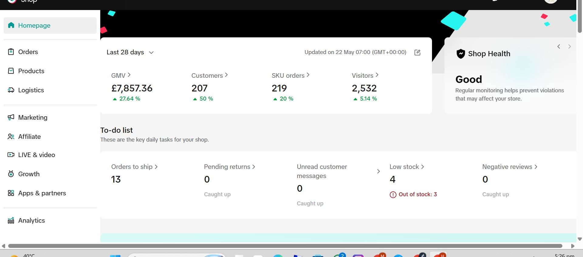 Real seller dashboard screenshot 1