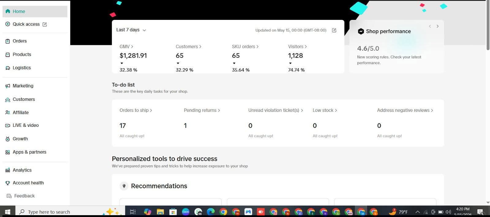 Real seller dashboard screenshot 2